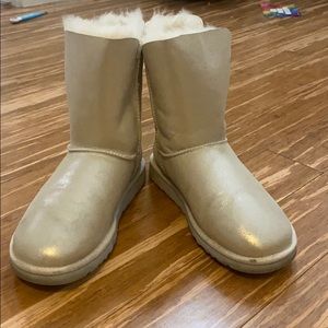 Ugg booties in champagne with crystal button